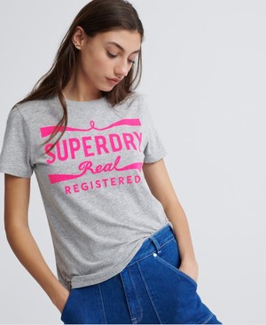 Superdry Neon Classic Real Női Pólók Szürke/Piros | SVPLU4802